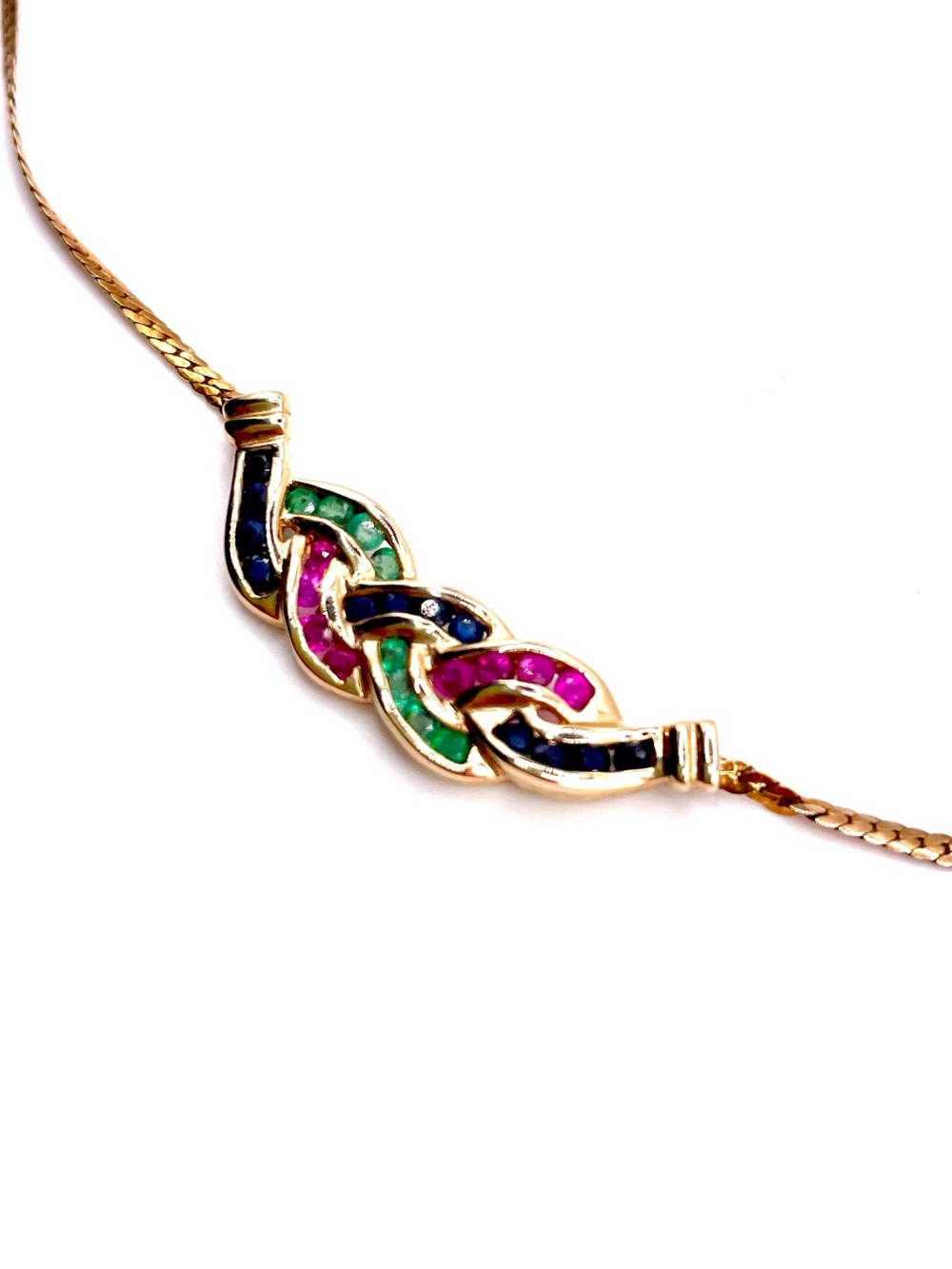 Vintage 14K Gold Multi-gemstone Braided Pendant Necklace